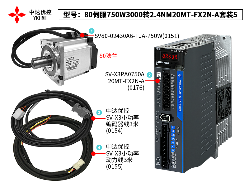 80伺服750W3000转2.4NM20MT-FX2N-A套装5