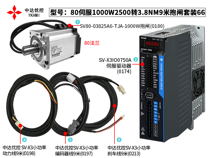 80伺服1000W2500转3.8NM9米抱闸套装66(0174)