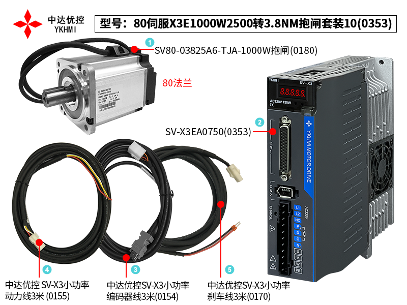 80伺服X3E1000W2500转3.8NM抱闸套装10(0353)