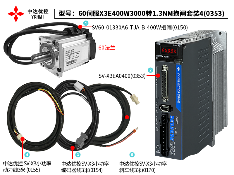 60伺服X3E400W3000转1.3NM抱闸套装4(0353)